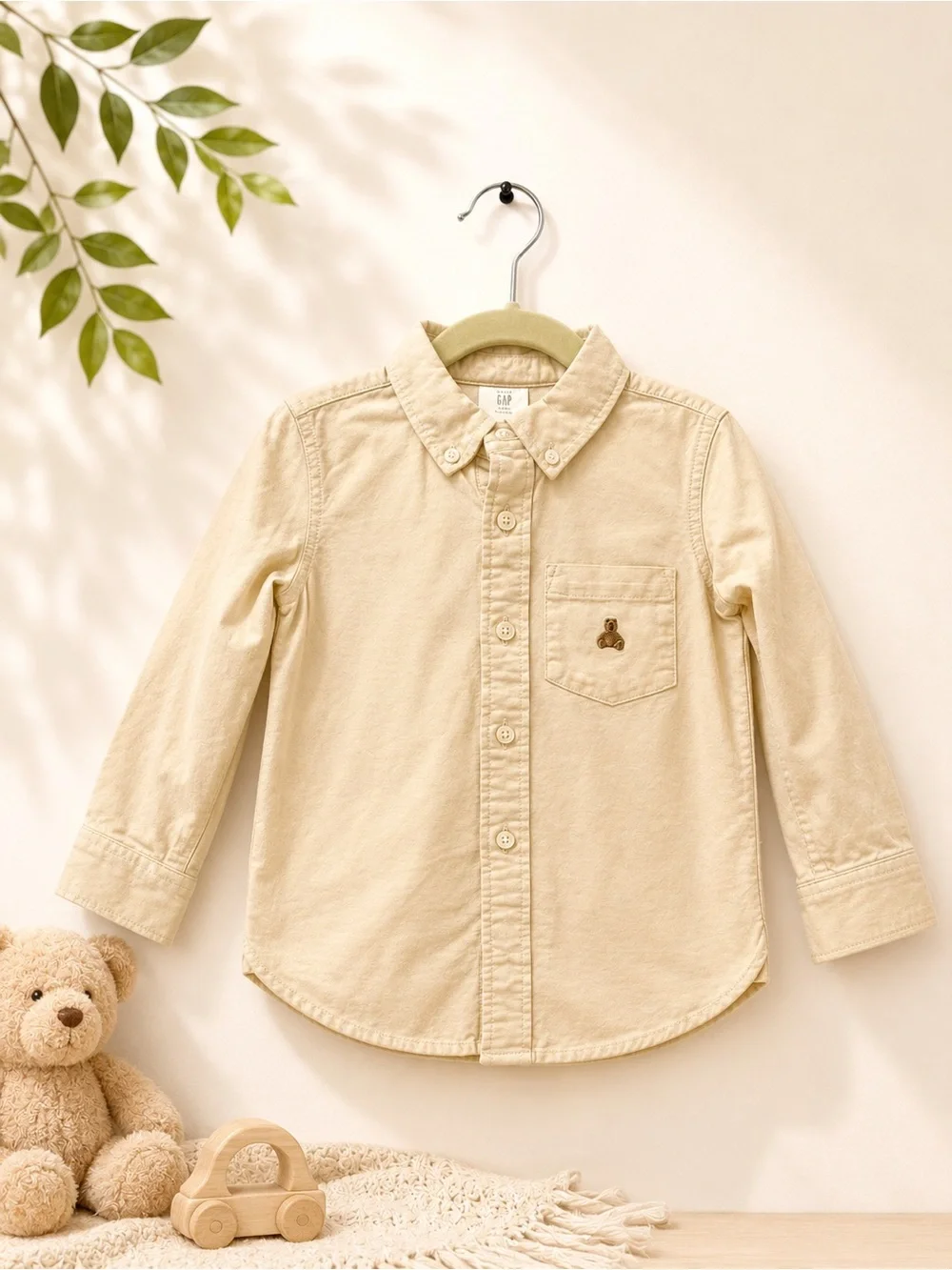 GAP Kids Button-Down Shirt in Light Beige